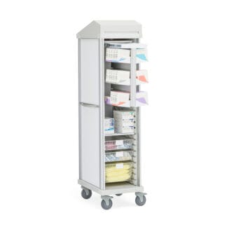 6 Suture shelves on a Roam cart