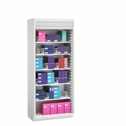 Evolve Cabinet with Divided Shelves, 36" wide, 19" deep, Roll-Top Door