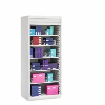Evolve Cabinet with Divided Shelves, 36" wide, 27" deep, Roll-Top Door