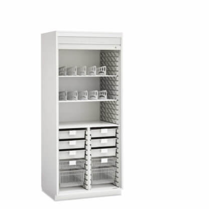 Evolve Cabinet with Split Center Column, 36" wide, Roll-Top Door, with Accessories