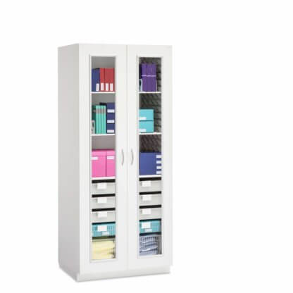 Evolve Cabinet with Split Center Column, 36" wide, Glass Doors, with Accessories