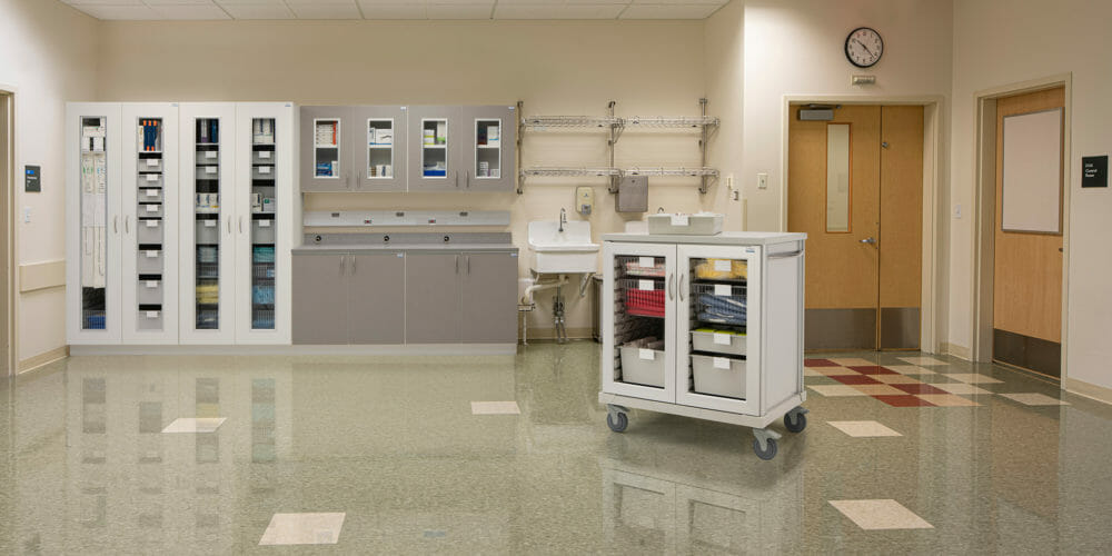 Medical Supply Locking Cabinet, Shelves with Storage Bins