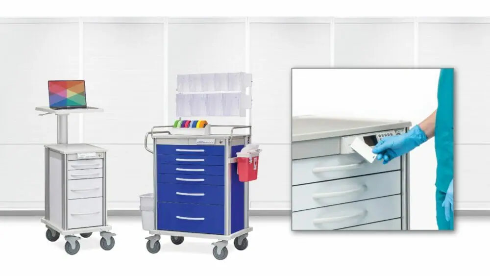 Pace mobile procedure carts showing the essential features in a mobile medical cart