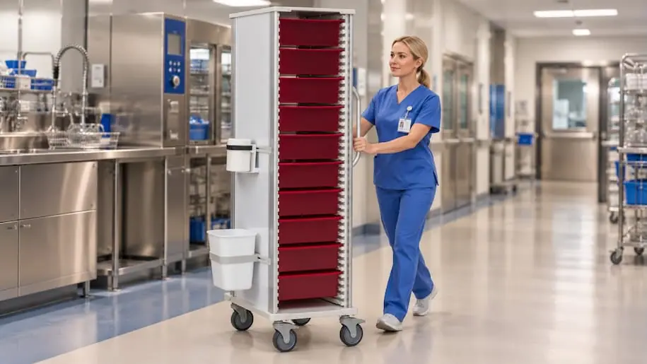 Nurse transporting soiled endoscopes