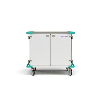 Standard closed case mobile cart with closed solid doors and no shelf