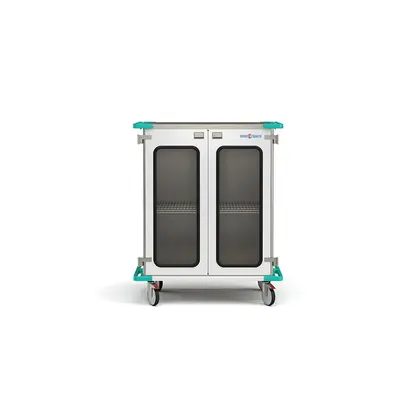 Standard closed case cart with closed window doors and wire shelf