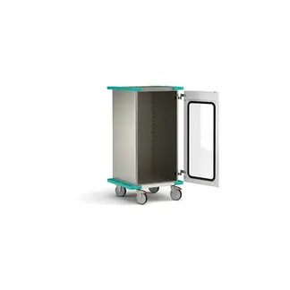 Narrow Integro closed case cart with open window doors and no shelf