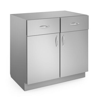 evolve architectural series base cabinet double solid doors with shelves and 2 drawers