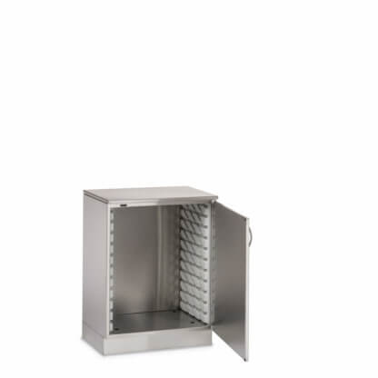 Base Cabinet with FlexCell, 26.75"w, solid right hinge door, open, stainless steel