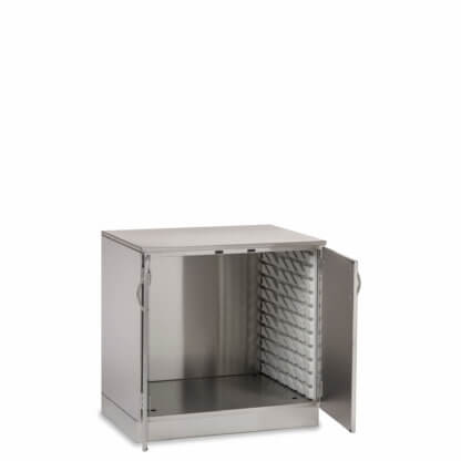 Base Cabinet with FlexCell, 36"w, solid doors, open, stainless steel