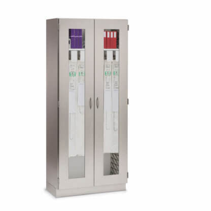 Catheter Cabinet, 36"w, glass doors, stainless steel