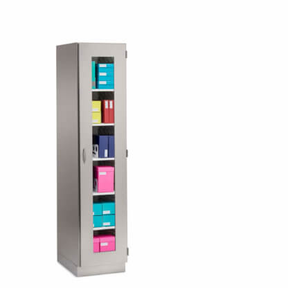 Cabinet with Divided Shelves, 18.75"w, right hinge glass door, stainless steel