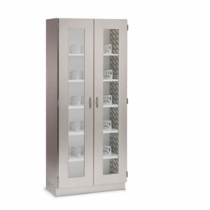 Cabinet with Divided Shelves, 36"w, glass doors, stainless steel