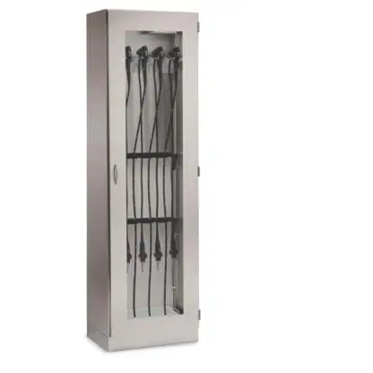 Scope Cabinet, holds 5 or 10 scopes, 26.75"w, right hinge glass door, stainless steel