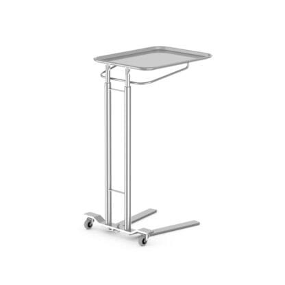Mayo stand with dual post, foot operated and 21 inch tray