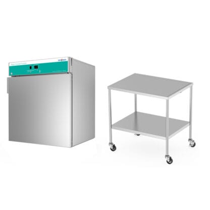 Mobile stand and single warming cabinet wtih 2 shelves, solid door and right handed hinge