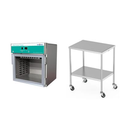 Mobile stand and single warming cabinet with glass door and right handed hinge