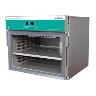 Recessed stationary single warming cabinet with 1 shelf, no base, glass door and right handed hinge