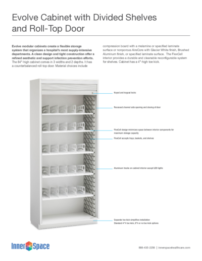 Evolve Cabinet, Divided Shelves, Roll-Top Door