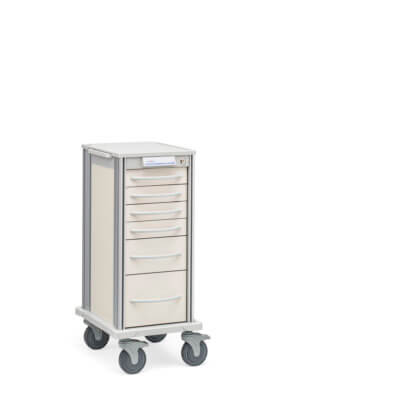 Narrow Pace 27 Procedure cart with bisque frame and drawers