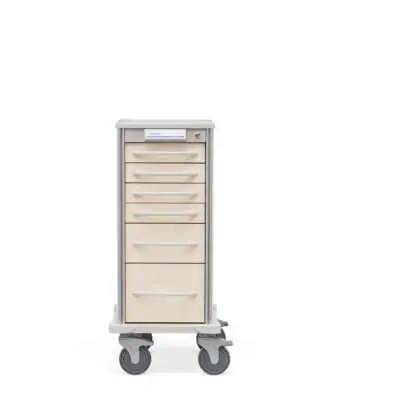 Narrow Pace 27 Procedure cart with bisque frame and drawers