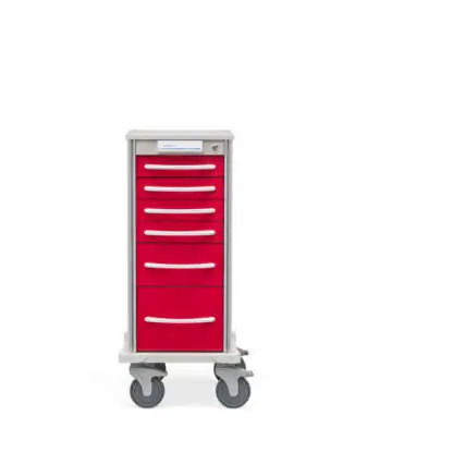 Narrow Pace 27 Procedure cart with red frame and drawers