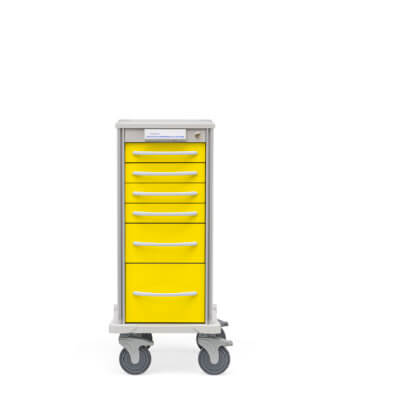 Narrow Pace 27 Procedure cart with yellow frame and drawers