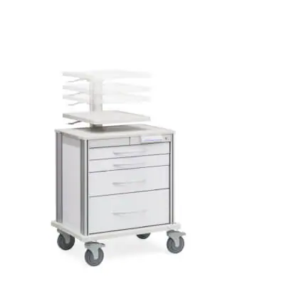 Pace 21 Procedure cart with Adjustable Work Surface (SP21W4AWS), adjustment range shown