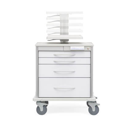 Pace 21 Procedure cart with Adjustable Work Surface (SP21W4AWS), adjustment range shown
