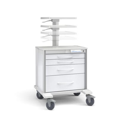 Pace 21 Procedure cart with Adjustable Worksurface, range adjustment shown