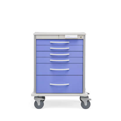 Pace 27 Procedure cart with white frame and lavender drawers