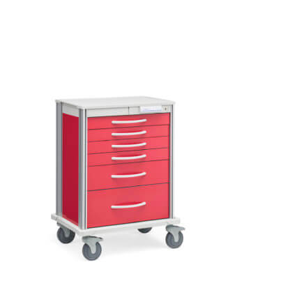 Pace 27 Procedure cart with red frame and drawers