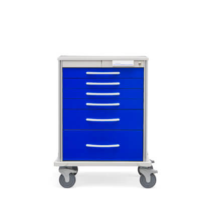 Pace 27 Procedure cart with royal blue frame and drawers