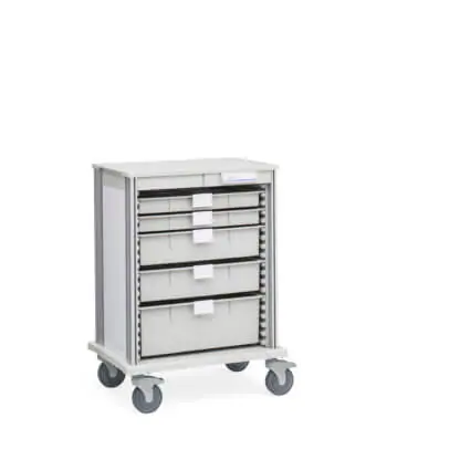 Pace 27 Transport Cart with label holders (SLH35), 2 3"h (STD3), 2 6"h (STD6), and 1 9"h (STD9) trays, standard width