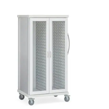 Roam 2 Supply Cart in Brushed Aluminum, Glass Doors, Center Column