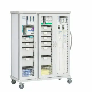 Roam 3 3-Cue Catheter and Supply Cart with Glass Doors
