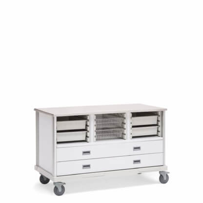 ECP Cart with Drawers and 2 Center Columns, accessories shown