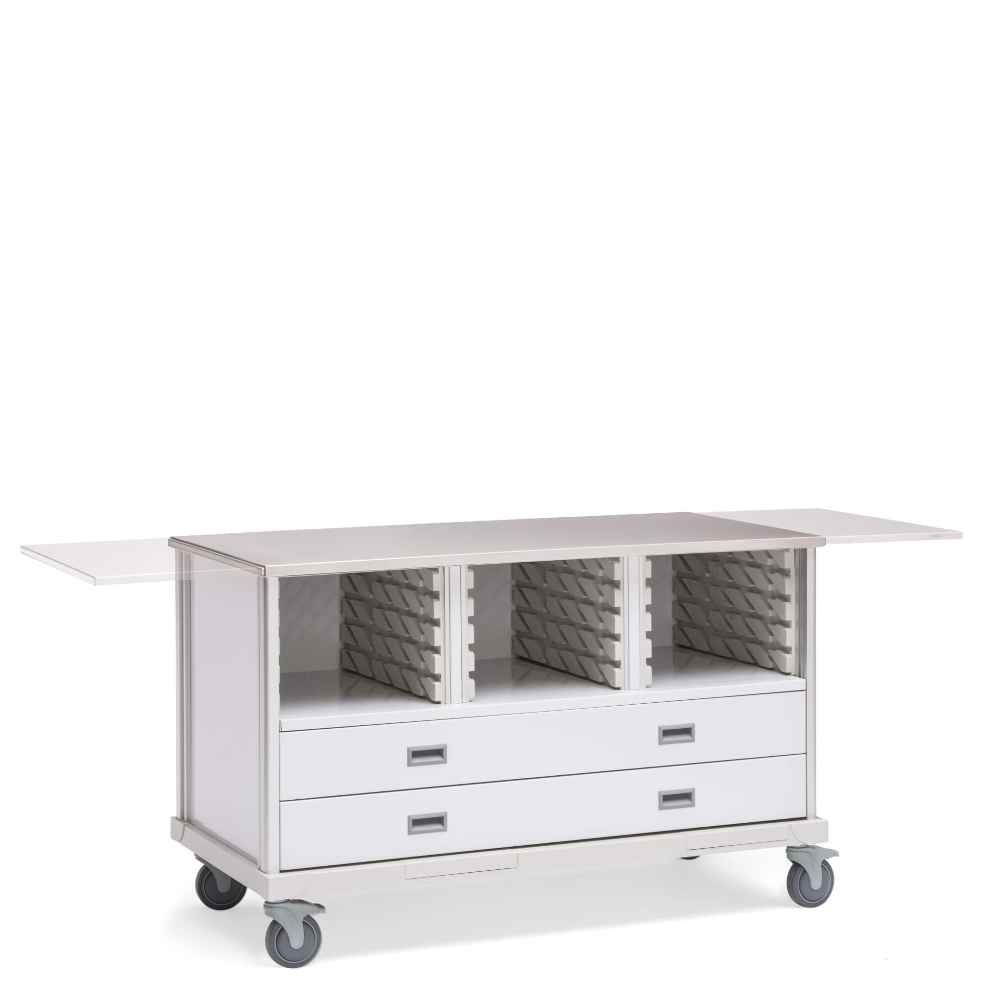ECP Cart with Drawers and 2 Center Columns with shelves extended