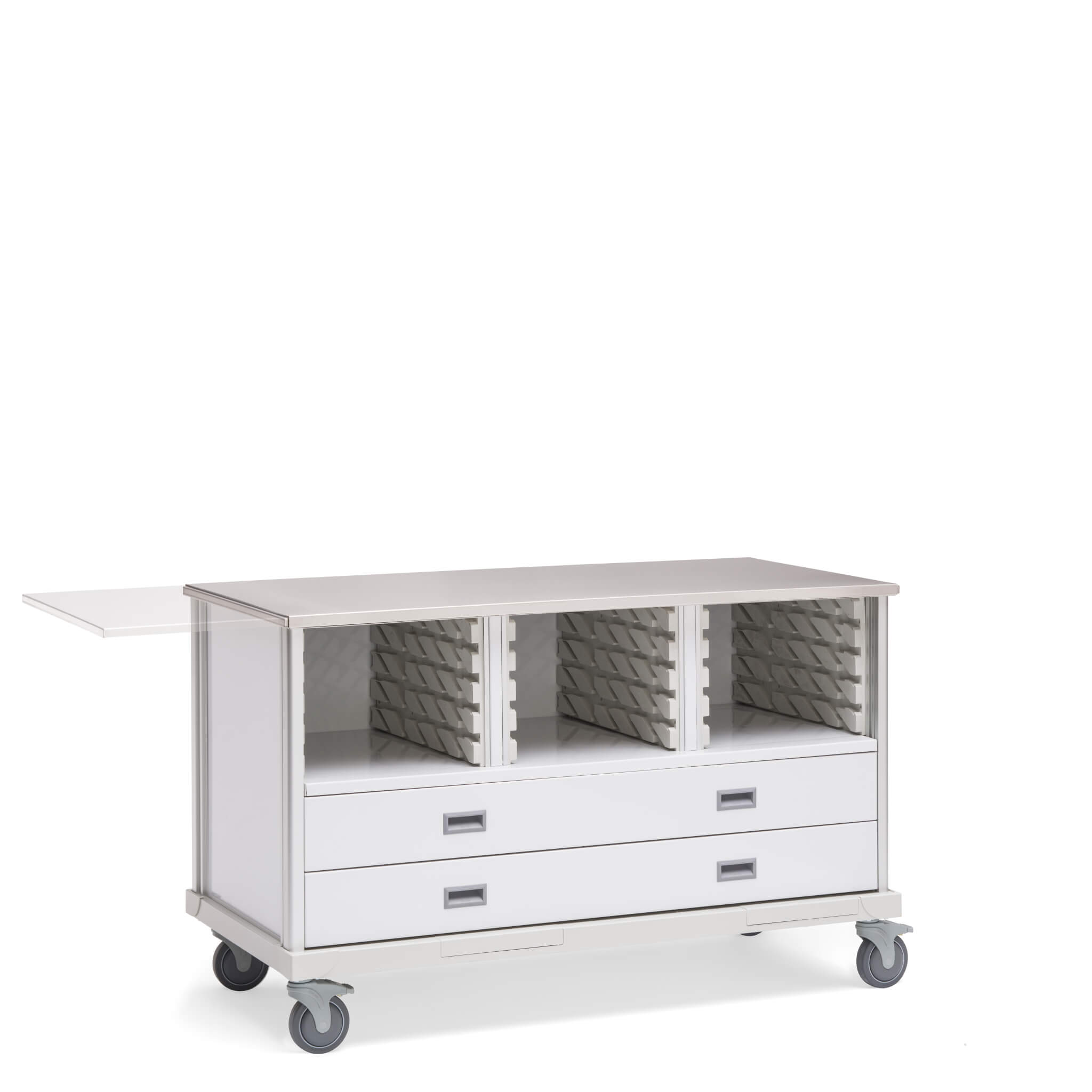 ECP Cart with Drawers and 2 Center Columns with shelf extended to the left