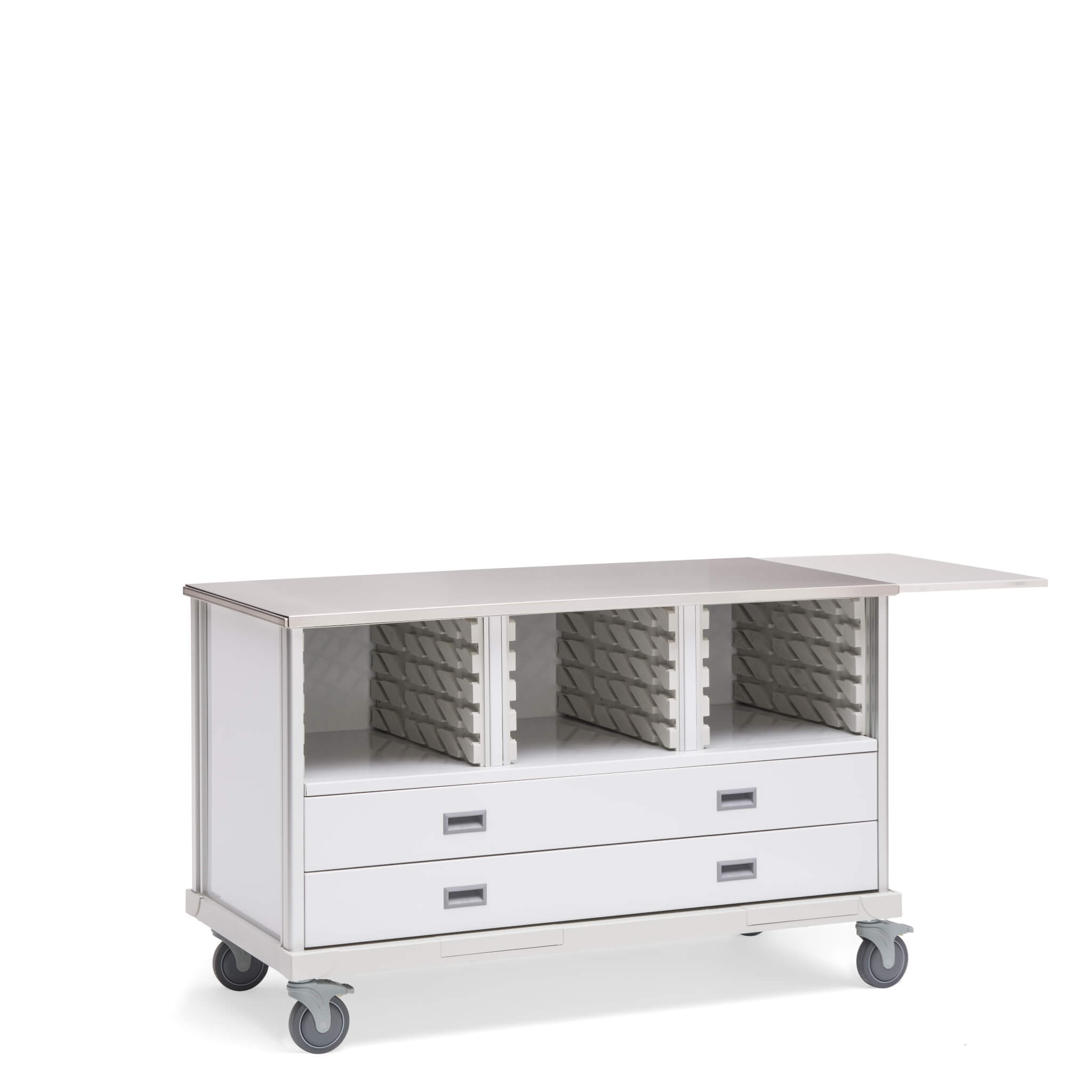 ECP Cart with Drawers and 2 Center Columns with shelf extended to the right