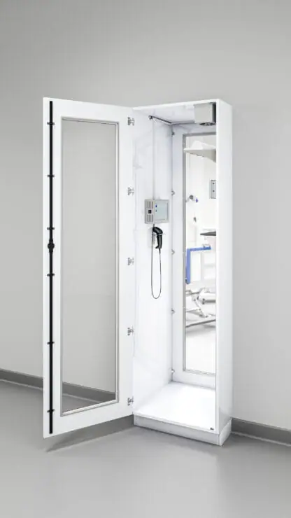 Scope Drying and Tracking Pass-Through Cabinet, Side View, in Wall, Door Open